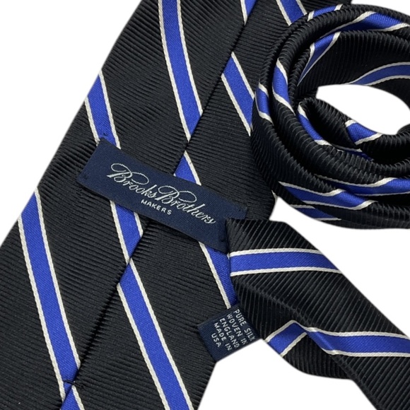 BROOKS BROTHERS Black/Blue Striped Silk DESIGNER Tie USA - Picture 3 of 4
